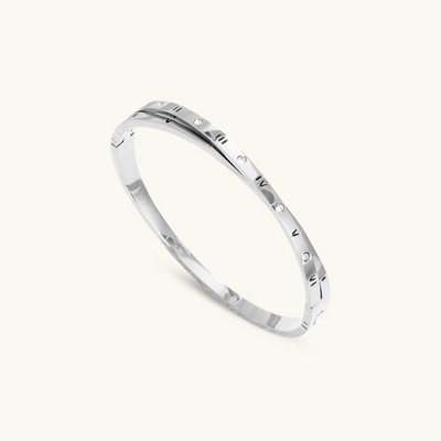 Roman Numeral Intertwine Bangle Bracelet - Silver
